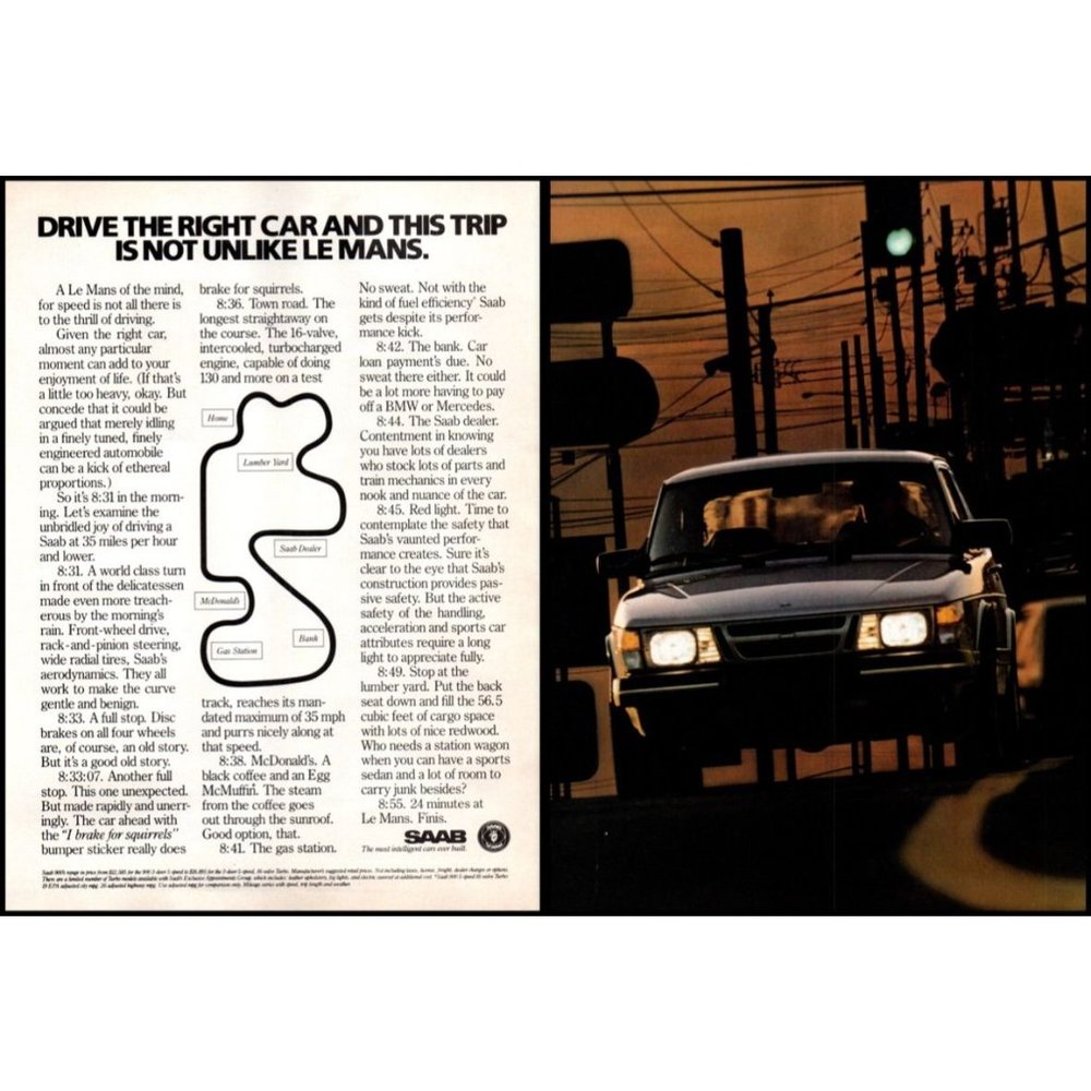 1986 Saab 900 Sedan 2 Page Vintage Print Ad Stop Light City Drive Wall Art Photo